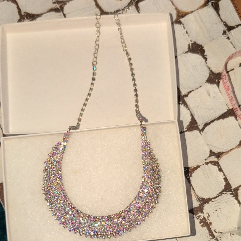 Elegant Silver Bib Adj Mength  Necklace